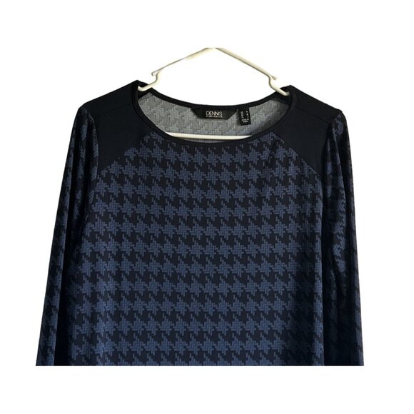 Dennis Basso Long Sleeve Blue Black Houndstooth Print Tunic Top M Artsy Chic - Picture 2 of 7